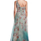 One Shoulder Printed Tulle Gown  