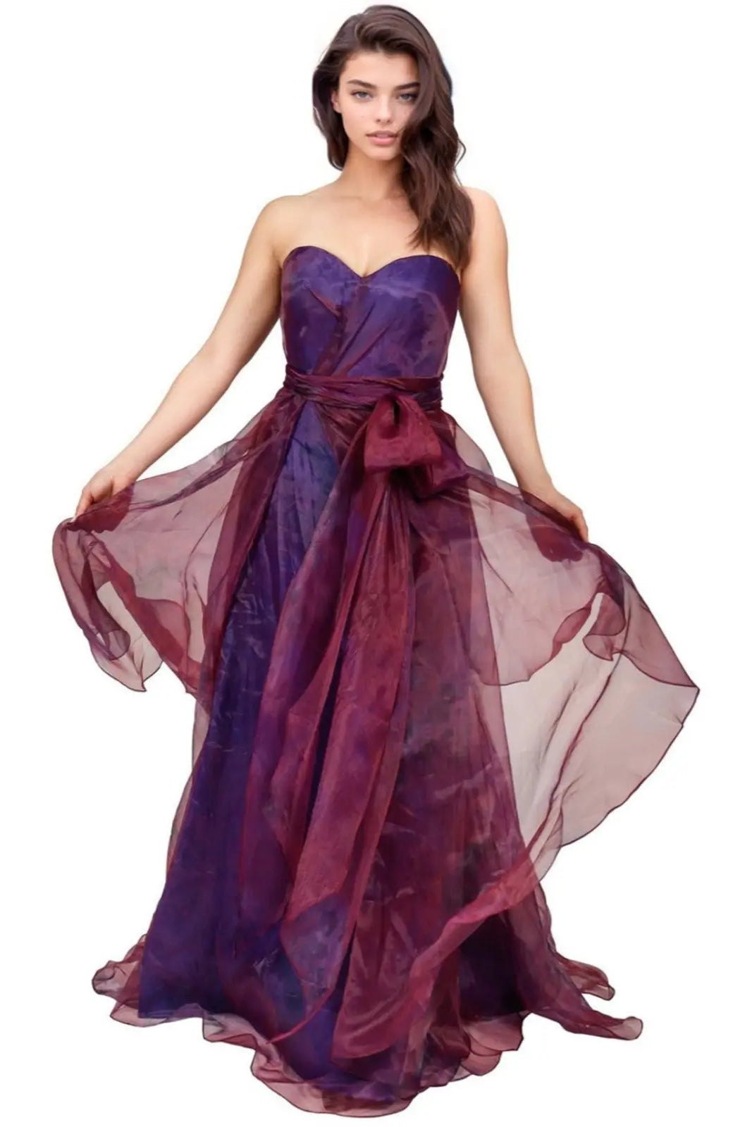 Strapless A-Line Gown with Belt Pink Multi 