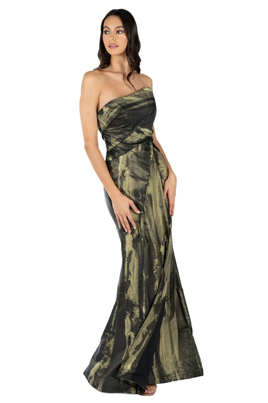 Strapless Asymmetrical Hand Draped Gown  