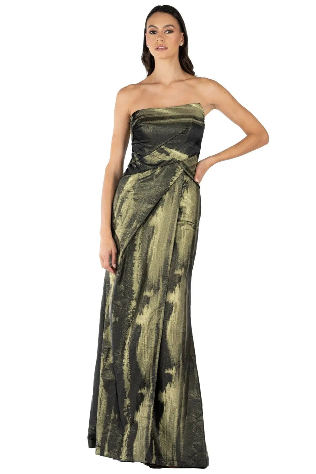 Strapless Asymmetrical Hand Draped Gown  