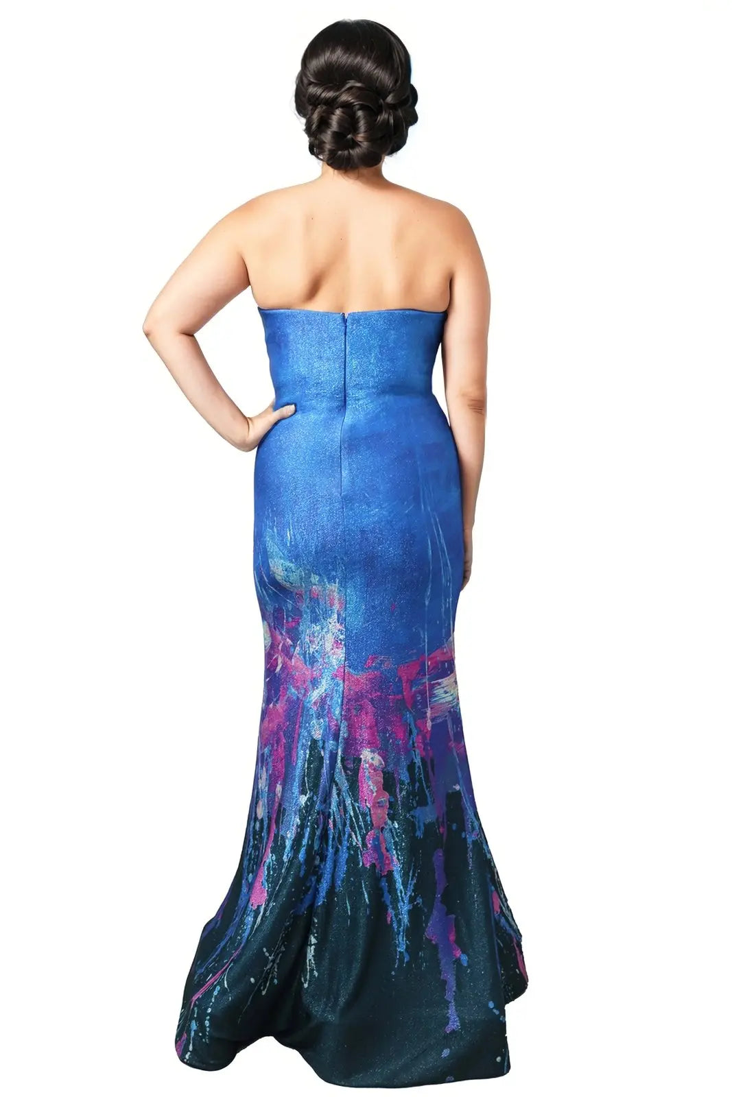 Strapless Boarder Print Stretch Gown  