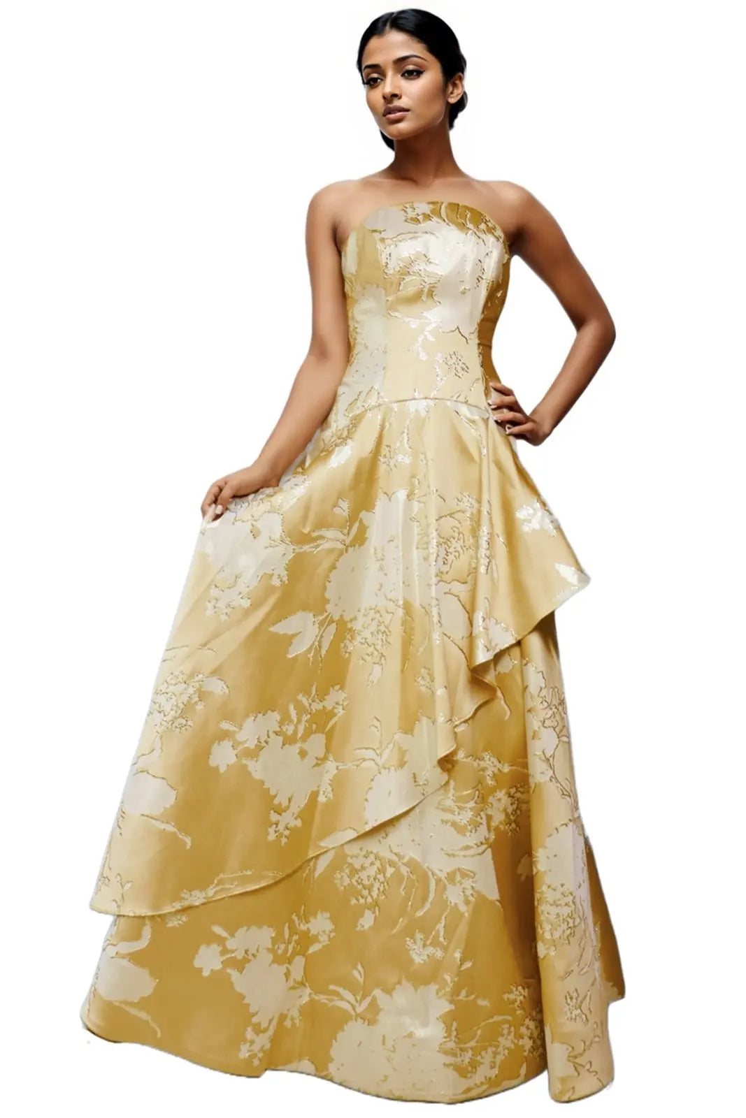 Strapless Brocade Gown Gold 