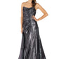 Strapless Hand Draped Metallic Stretch Gown Pewter 