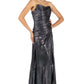 Strapless Hand Draped Metallic Stretch Gown  