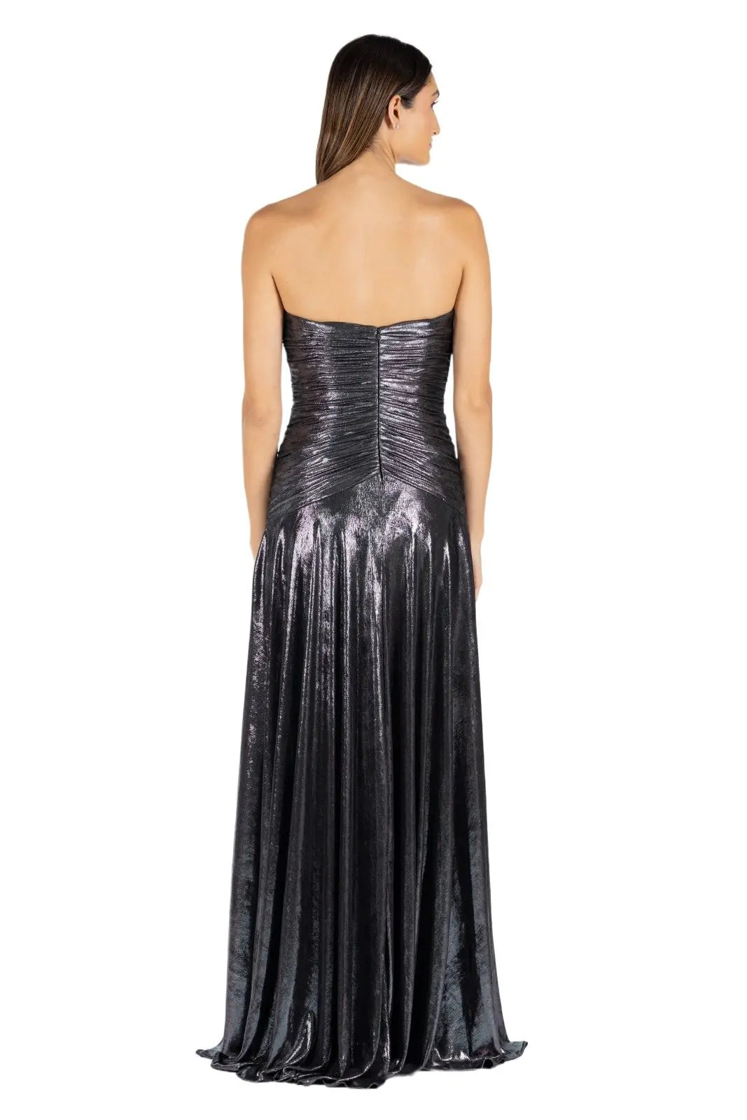Strapless Hand Draped Metallic Stretch Gown  