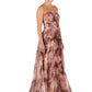 Strapless Hand Draped Printed Organza Gown  