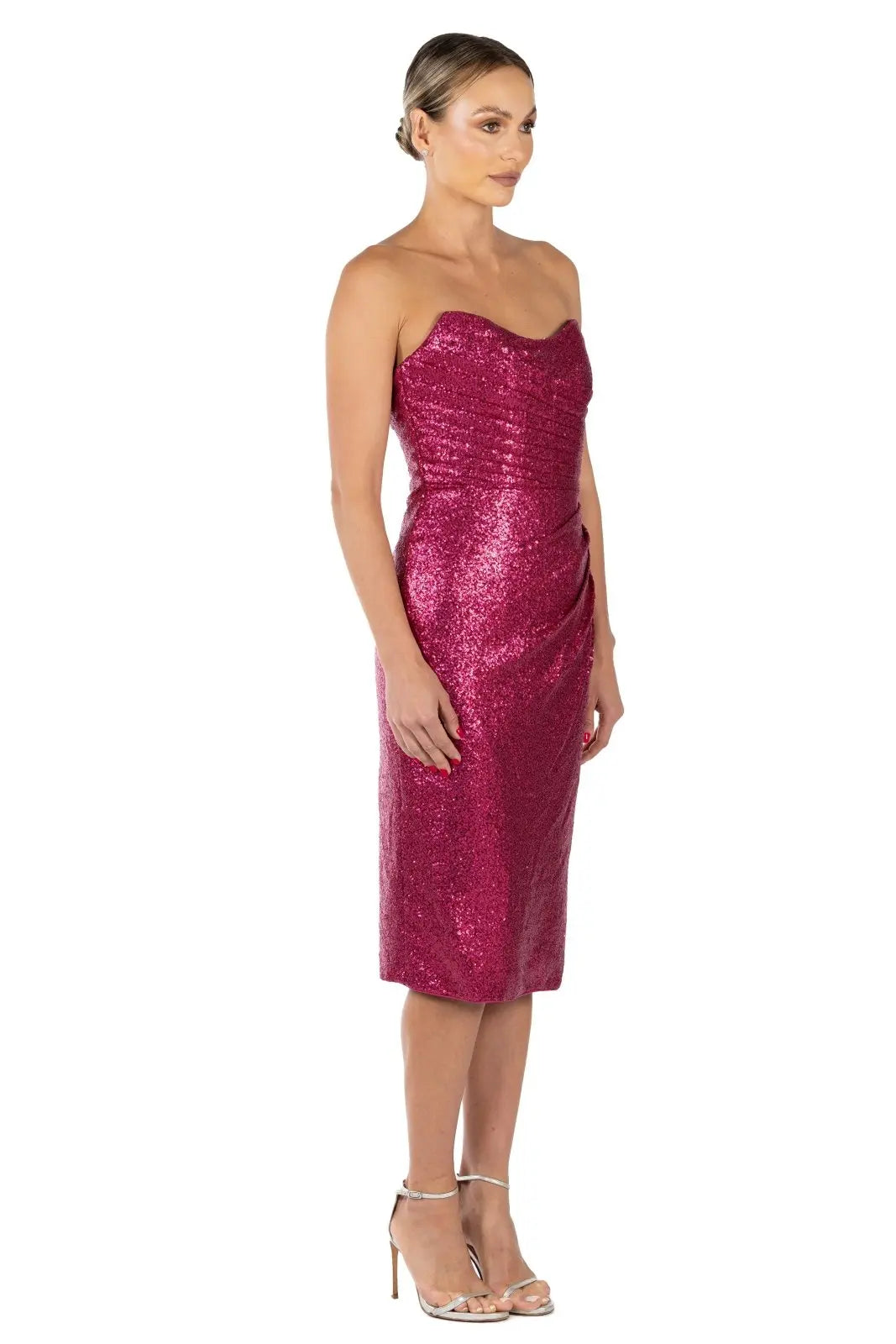 Strapless Hand Draped Sequin Cocktail  