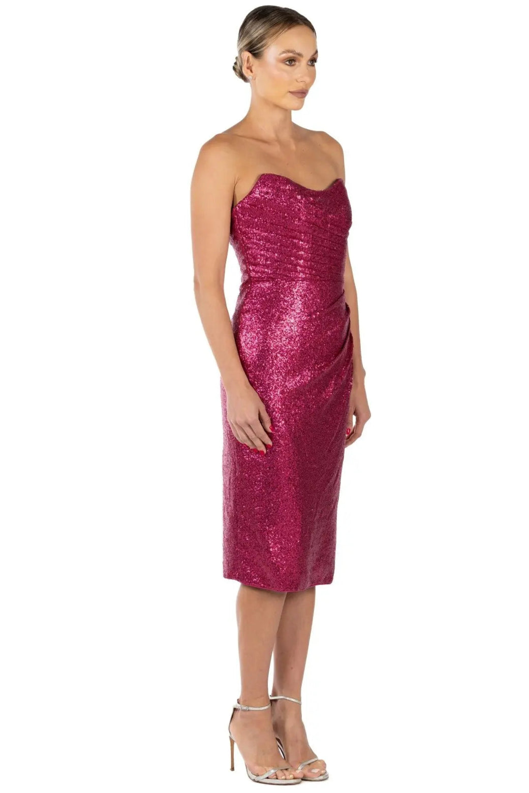 Strapless Hand Draped Sequin Cocktail  