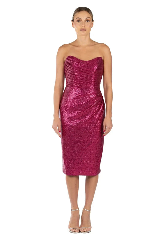 Strapless Hand Draped Sequin Cocktail Red 