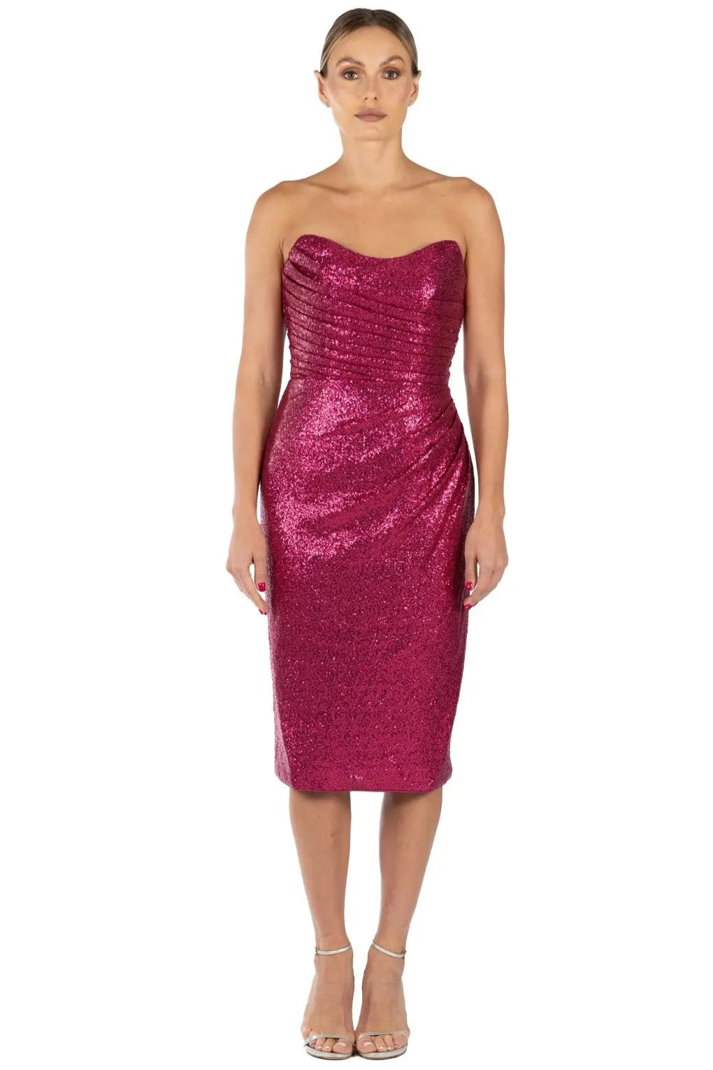 Strapless Hand Draped Sequin Cocktail Red 