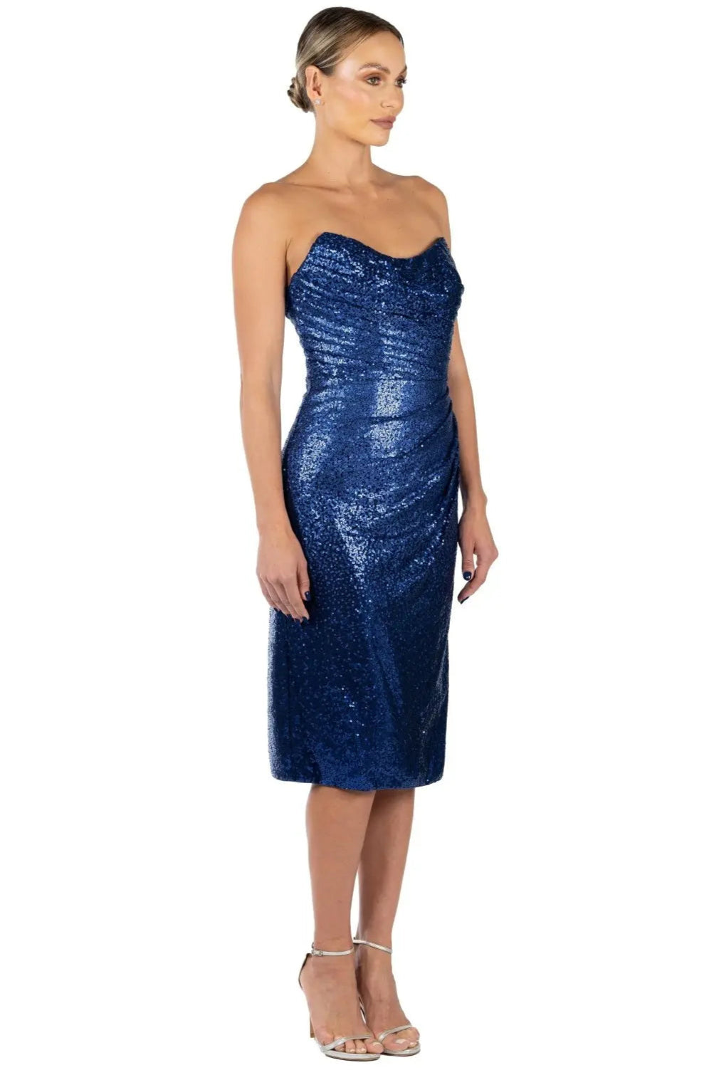 Strapless Hand Draped Sequin Cocktail  