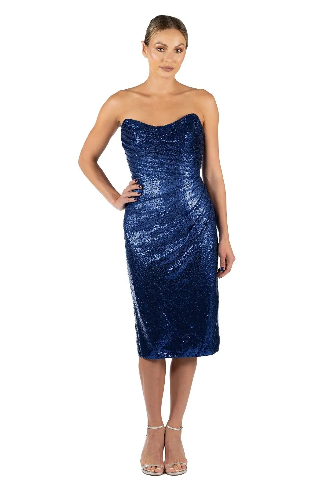 Strapless Hand Draped Sequin Cocktail Blue 