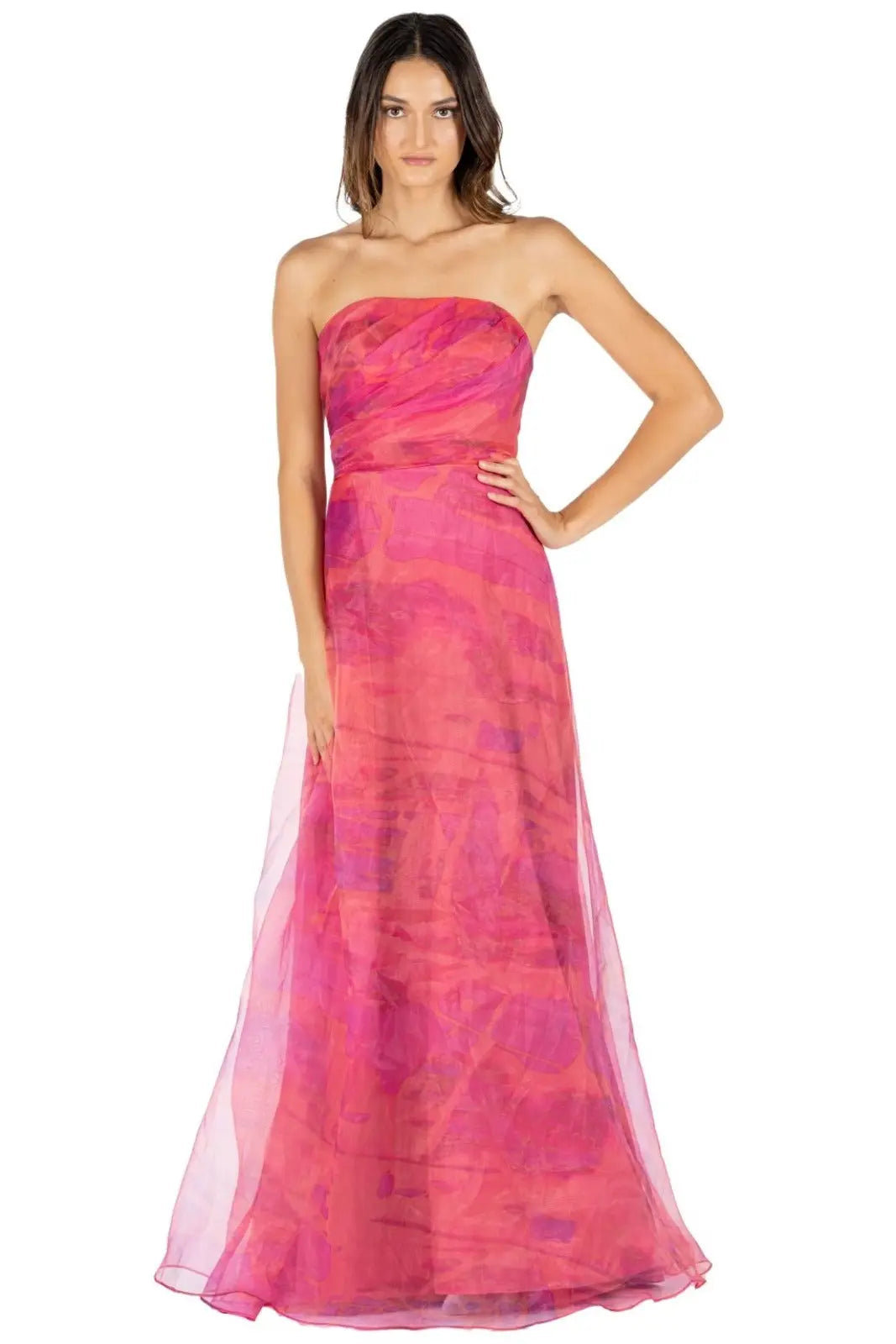 Strapless Organza Gown Pink Multi 