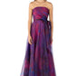 Strapless Organza Print A-Line Gown with Belt Multi 