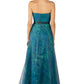 Strapless Organza Print A-Line Gown with Belt  