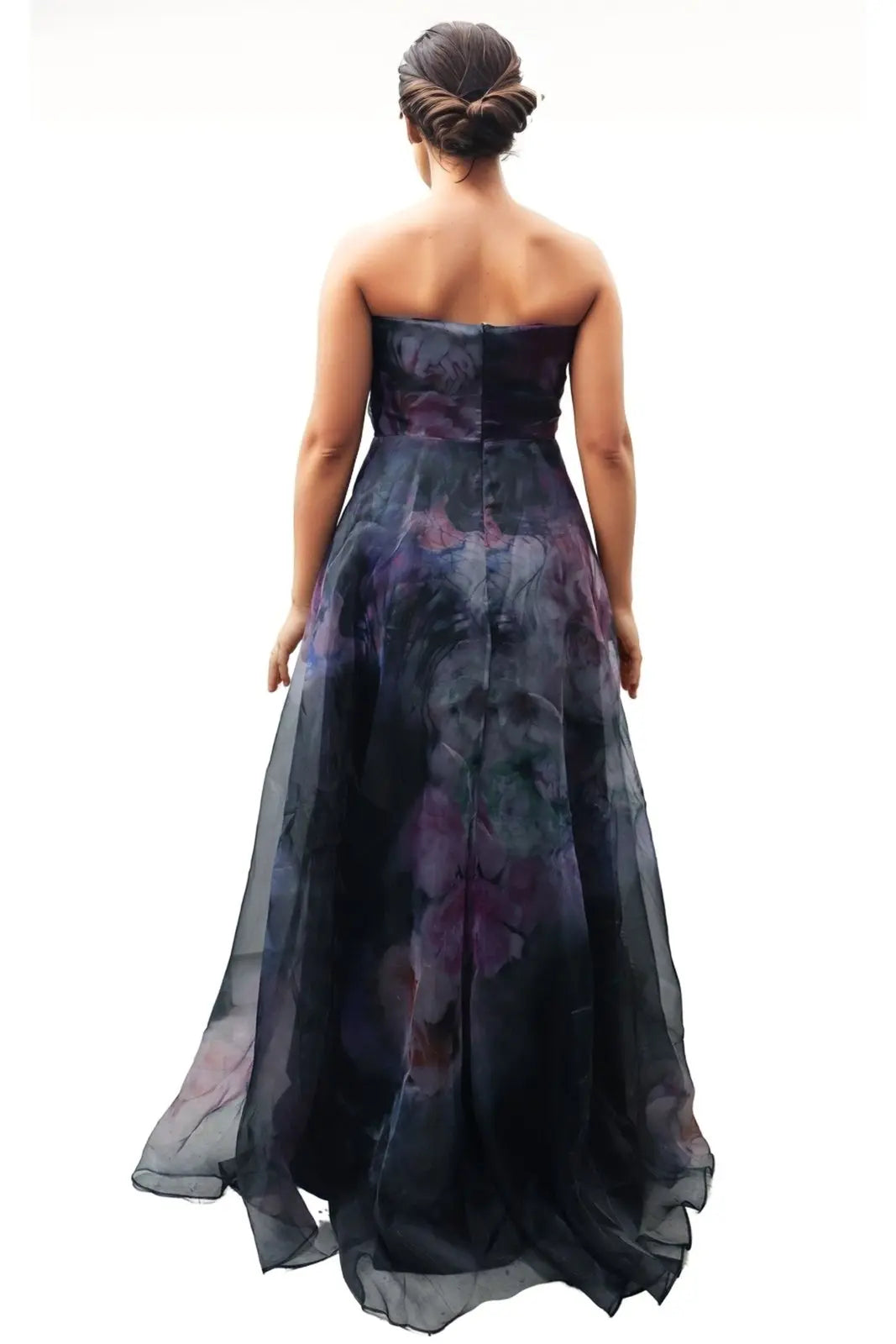 Strapless Printed Organza Gown  