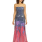 Strapless Printed Sequin Gown Blue Multi RR2021C