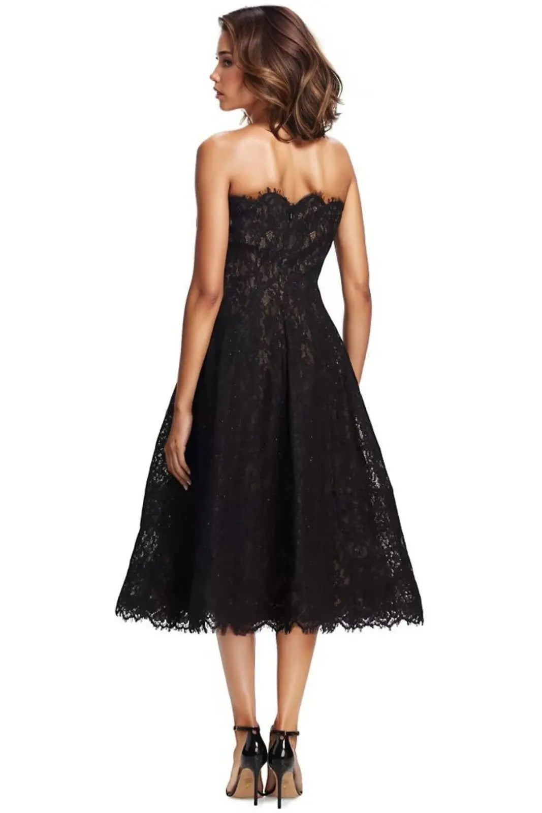 Strapless Scalloped Lace Midi  