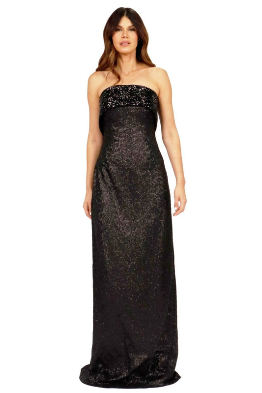 Strapless Sequin Gown with Bow  