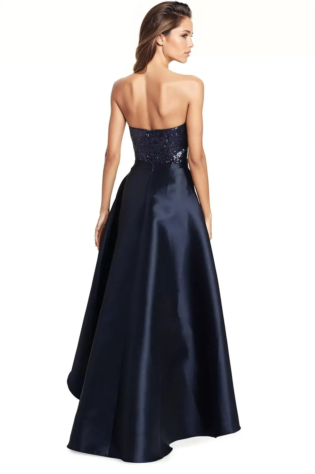 Strapless Sequin Midi With High-Low Removable Skirt  