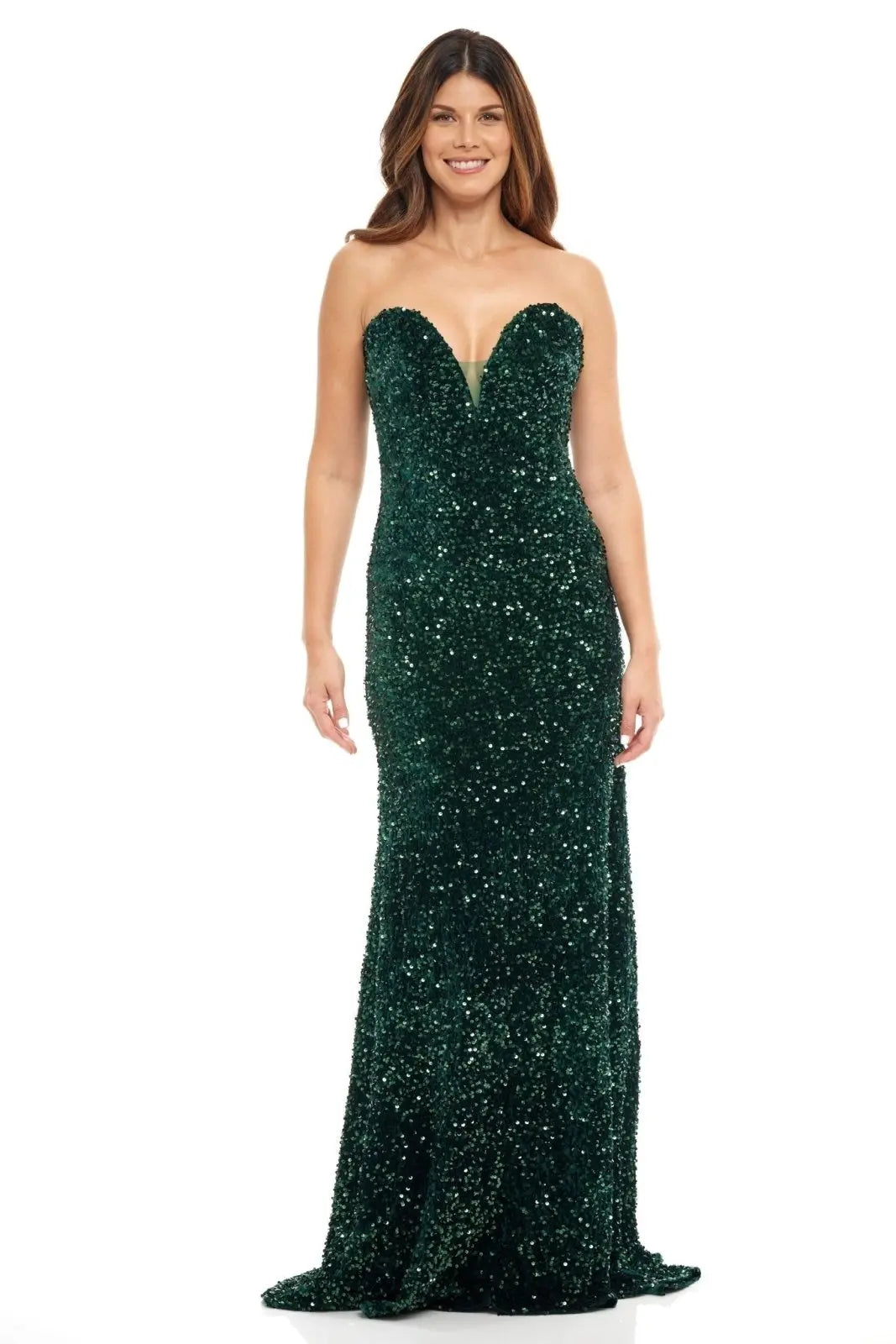 Strapless Plunging Sweetheart Neckline Gown Green 