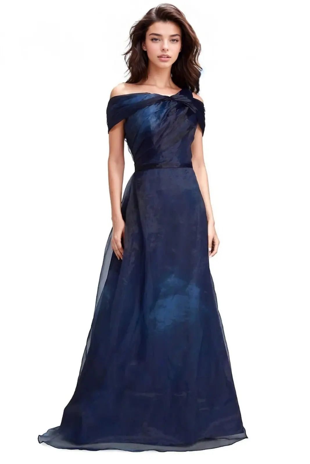 Twisted Off-The-Shoulder Organza Gown Navy Multi 