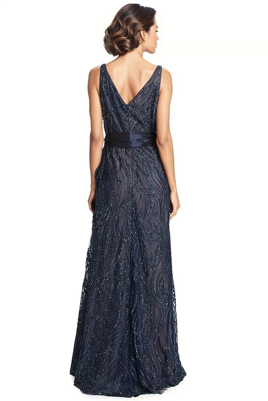 V-neck Beaded A-line Gown  