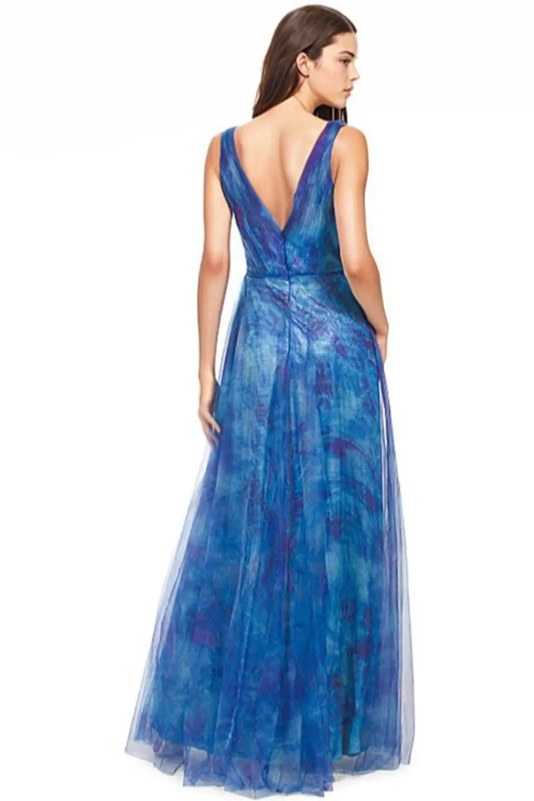 V-Neck Floral Organza Printed Gown  