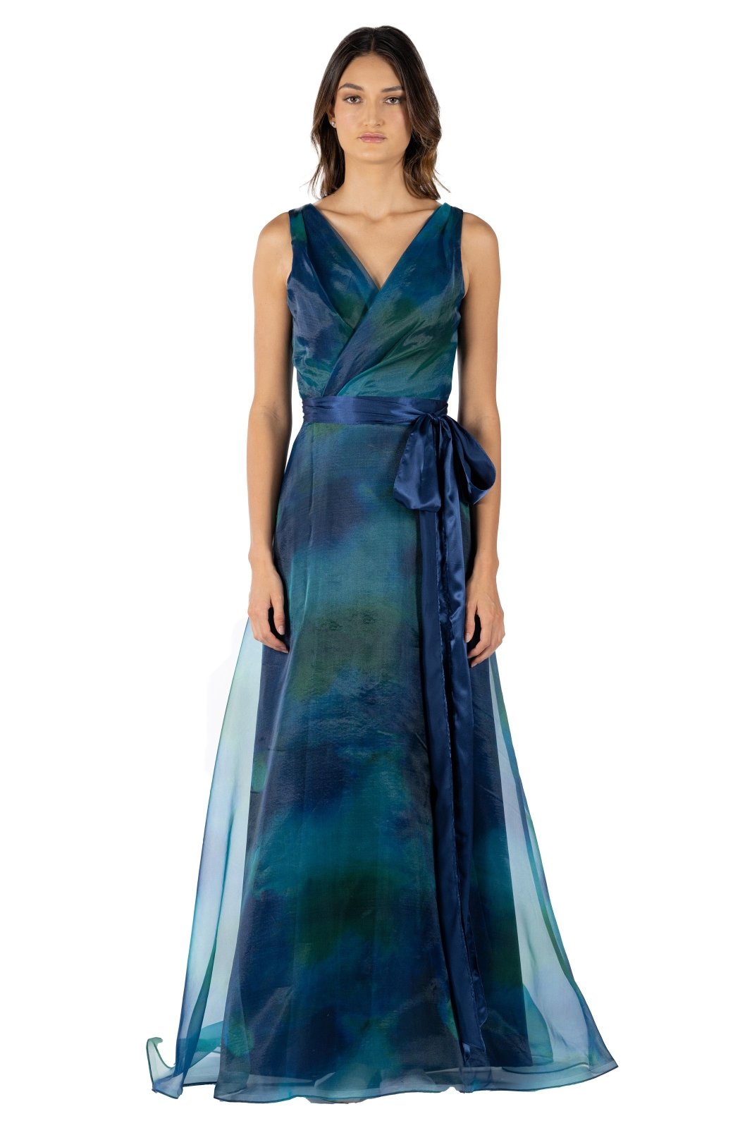 V-Neck Organza A-Line Gown  