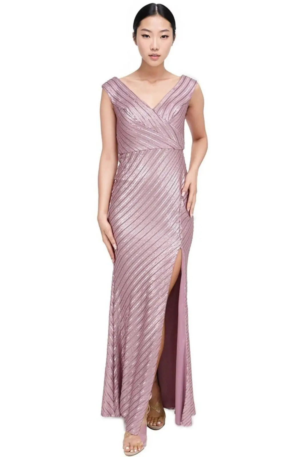 V-Neck Sequin Gown Pink 